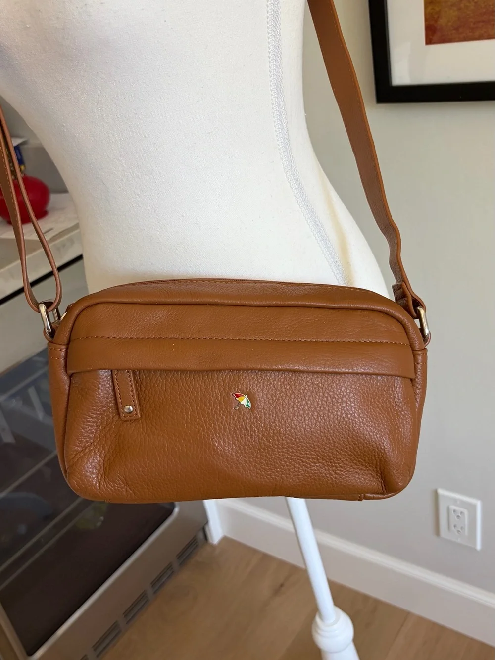Arnold Palmer Crossbody Brown Pebbled Adjustable Strap Leather Purse 5 Pockets